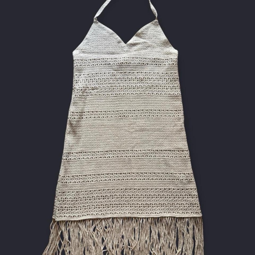 Ralph Lauren Cream Halter Dress with Fringe